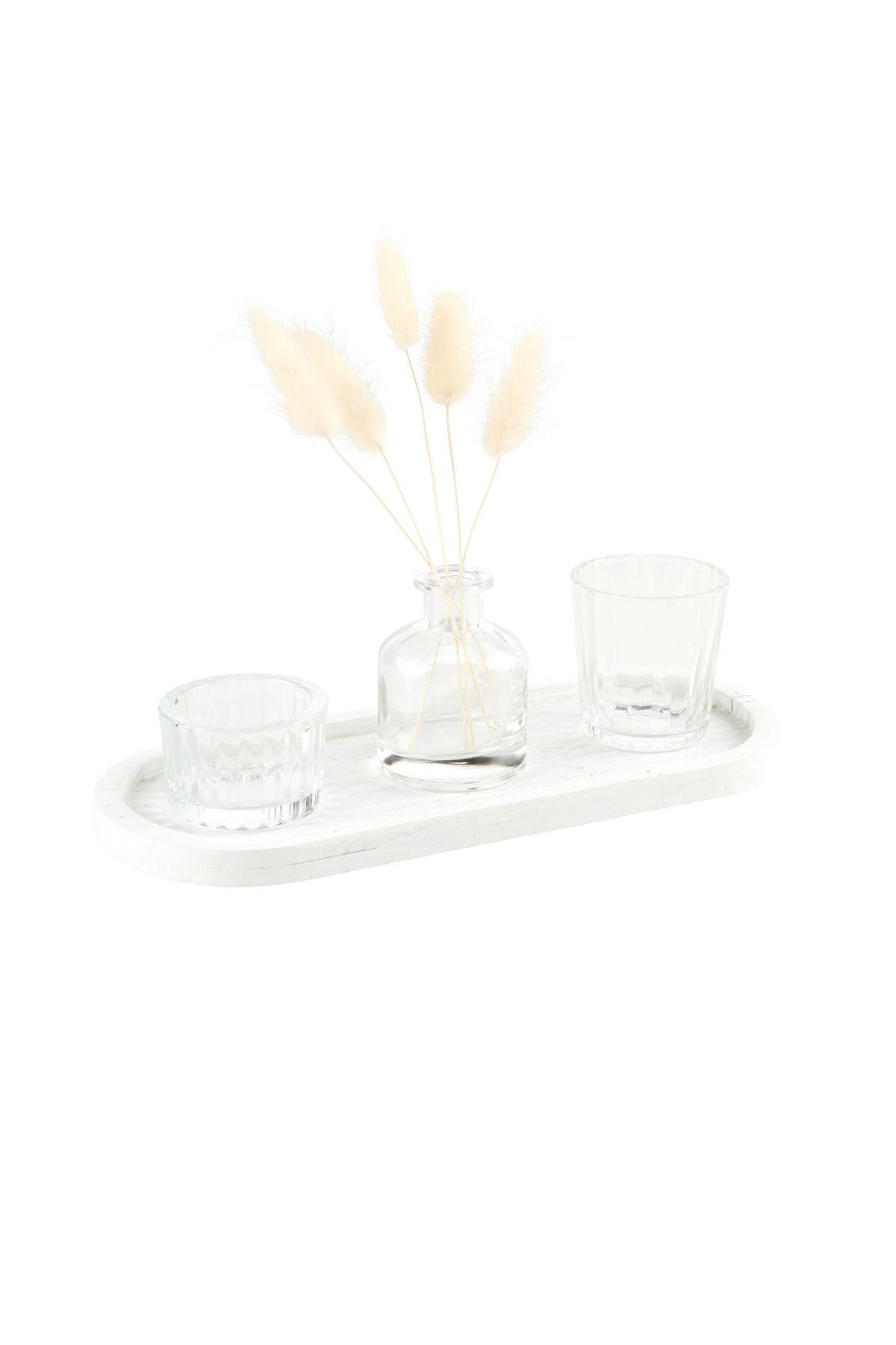 Dekotablett Sindra - Naturfarben, Basics, Glas/Naturmaterialien (25/10/12cm)