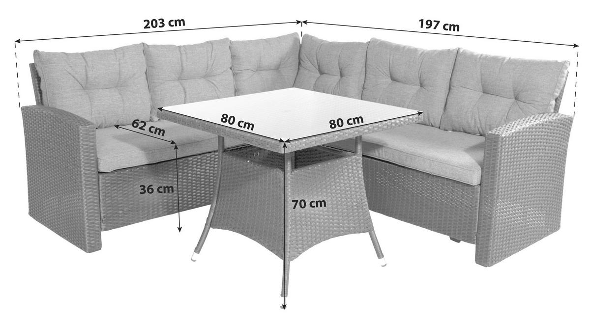 Loungegarnitur Watford - Schwarz/Grau, KONVENTIONELL, Glas/Kunststoff - Gardenson