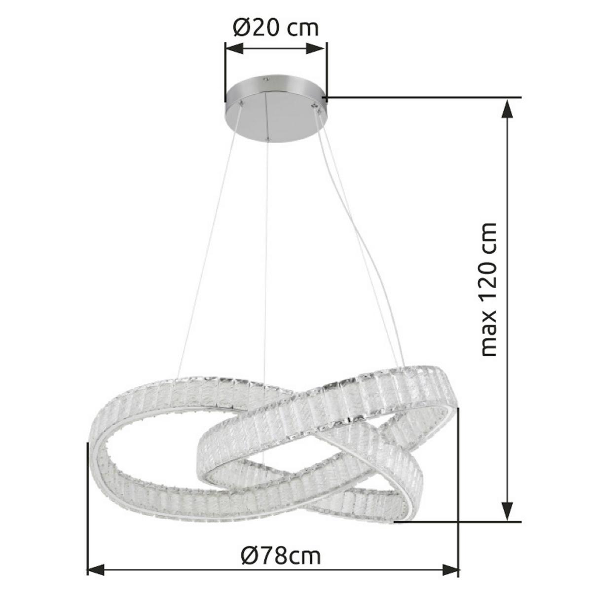 Led Függőlámpa 67162-110cct - krómszínű/áttetsző, Trend, műanyag/fém (78/120cm) - Globo
