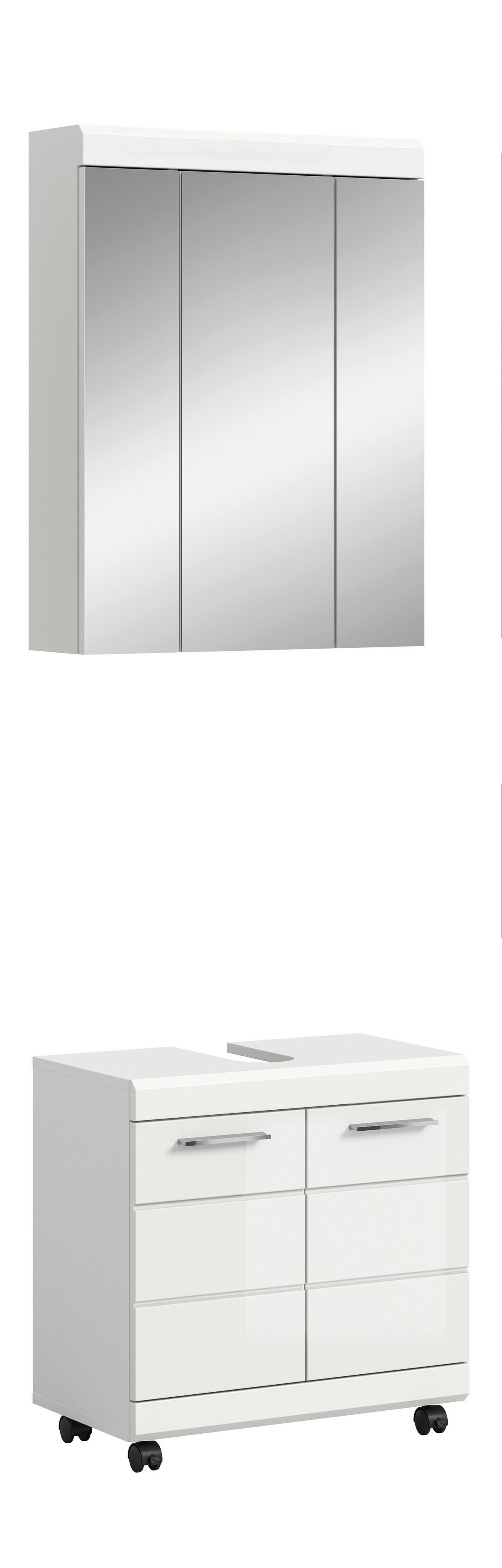 Badezimmer Scout Weiß HG, B: 60 cm - Weiß Hochglanz/Schwarz, Trend, Glas/Holzwerkstoff (60cm) - MID.YOU