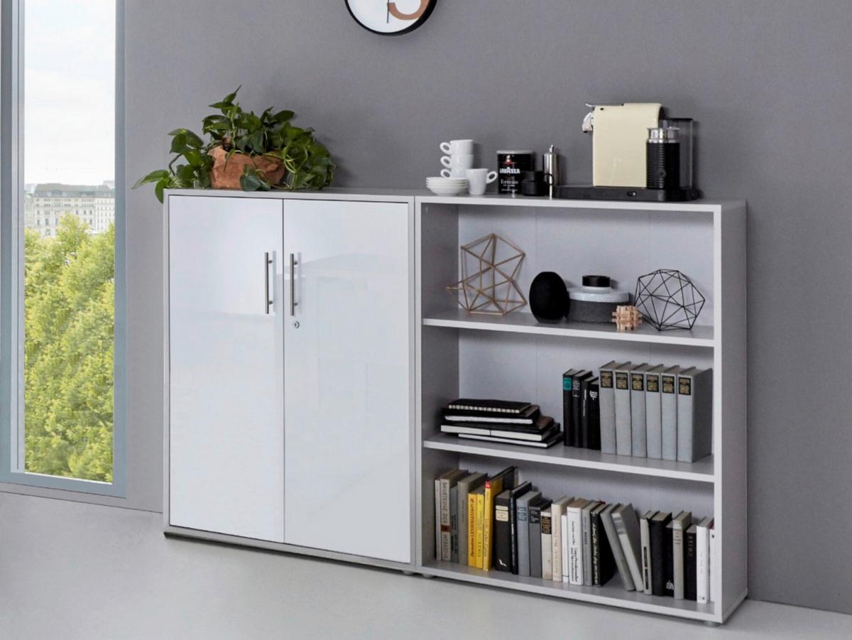 Büro Office Edition Set Grau/weiß Hochglanz - Weiß Hochglanz/Grau, MODERN - MID.YOU