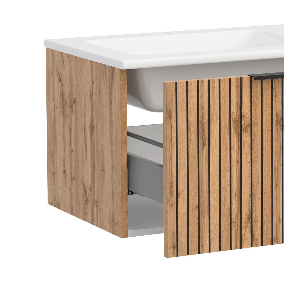 Waschbecken Mit Unterschrank Chester B: 120 Cm - Eiche Wotan/Schwarz, MODERN, Holzwerkstoff/Stein (120cm) - Held