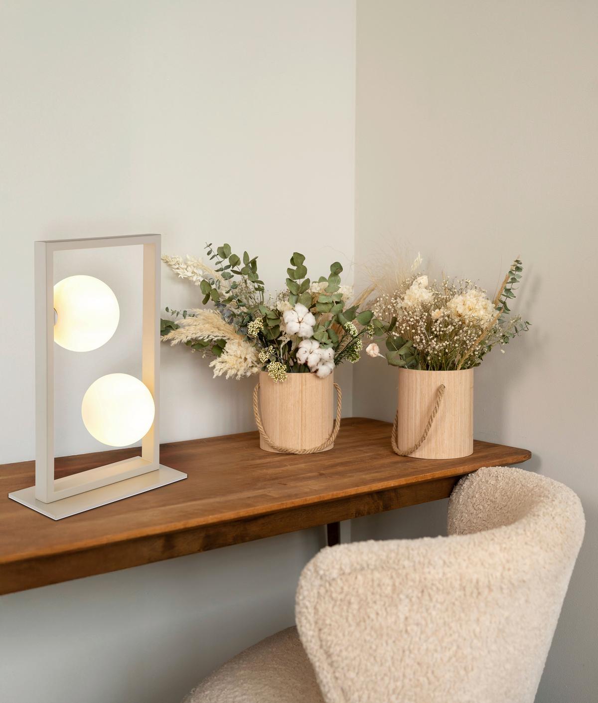 Tischleuchte Exkl. 2xg9 - Sandfarben/Weiß, Design, Glas/Kunststoff (28/12/40cm) - Globo