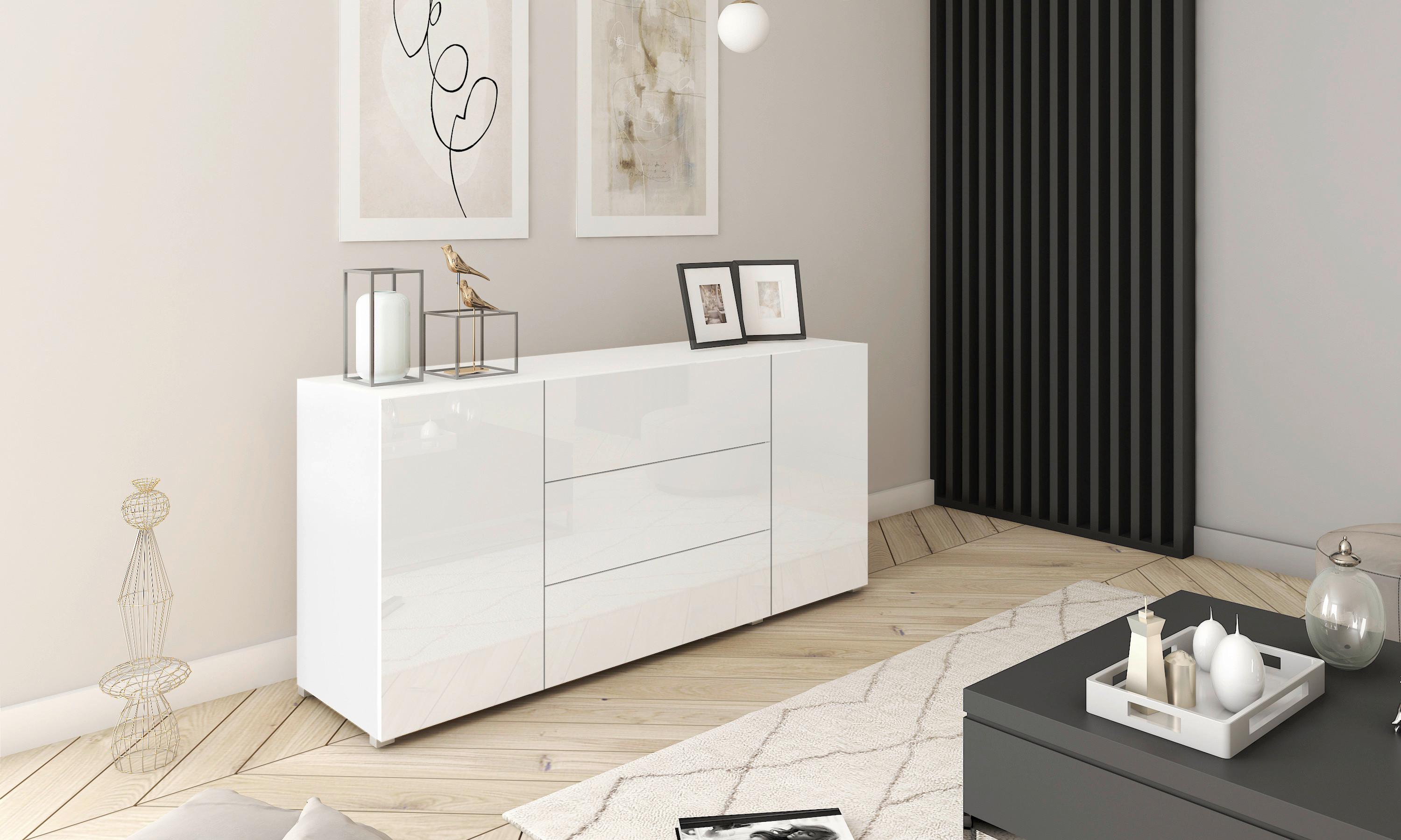 Sideboard Berlin 150 Weiß B: 150 cm - Weiß Hochglanz/Weiß, Design, Holzwerkstoff (150/68/38,5cm) - MID.YOU