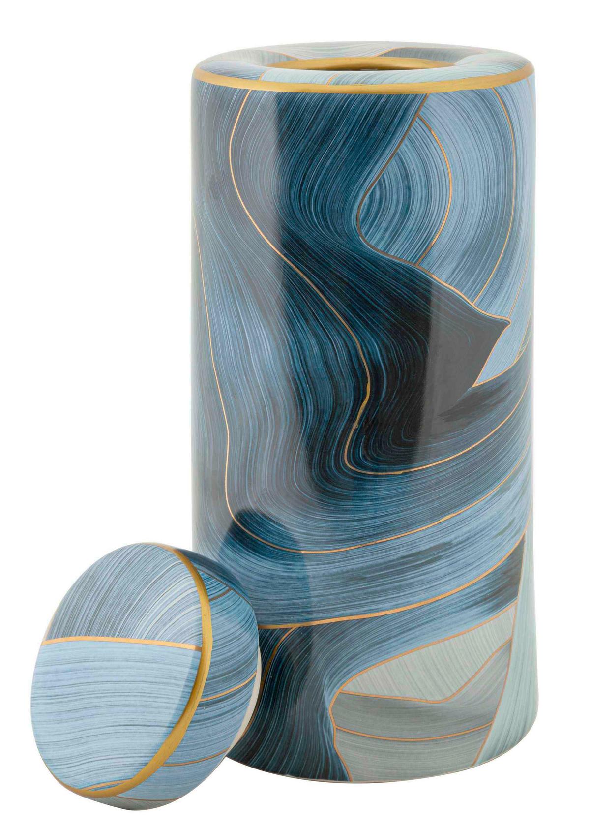 Vase Elegant Blau/Grau/Goldfarben B: 15 cm - Blau/Goldfarben, Basics, Keramik (15/34/15cm)