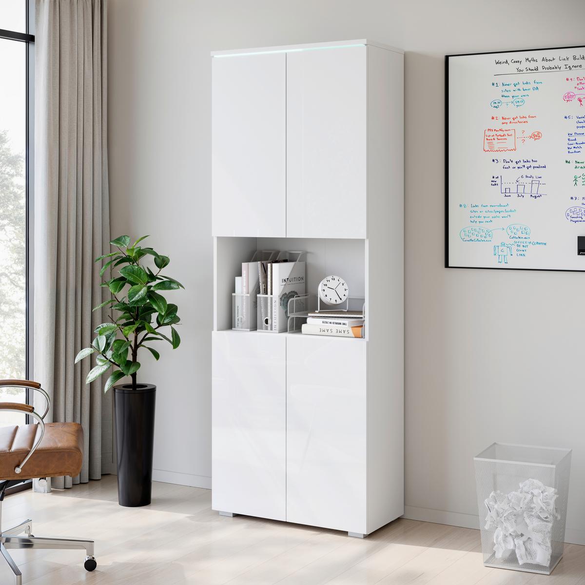 Aktenschrank Vera Weiß/Weiß Hg B: 68cm - Weiß Hochglanz/Weiß, Design, Holzwerkstoff (68/181,9/33cm) - Livetastic