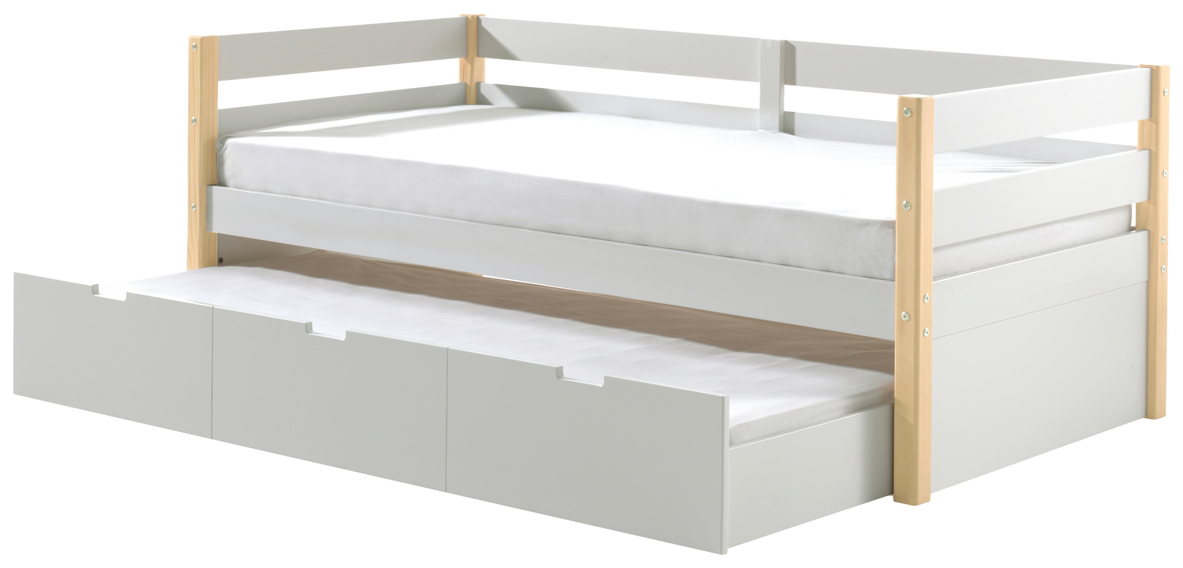 Ausziehbett Kiefer +lattenrost 90x200 Cm Margrit Weiß/natur - Weiß/Kieferfarben, MODERN, Holz/Holzwerkstoff (90/200cm) - MID.YOU