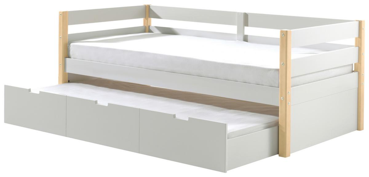 Ausziehbett Kiefer +lattenrost 90x200 cm Margrit Weiß/Natur - Weiß/Kieferfarben, MODERN, Holz/Holzwerkstoff (90/200cm) - Vipack