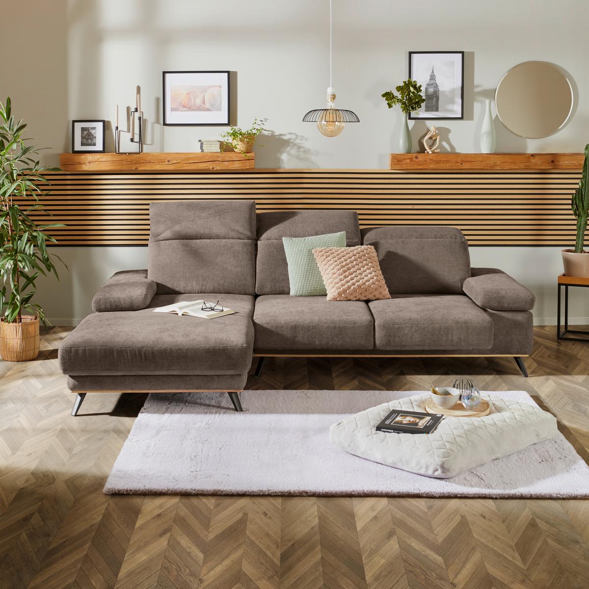 Ecksofa Royce - Schlammfarben/Schwarz, MODERN, Textil (194/283cm)