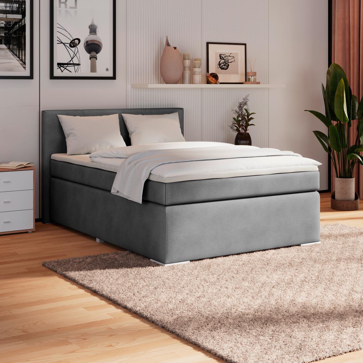 Boxspringbett Mira 1 - Dunkelgrau, Basics, Holz/Kunststoff (140/200cm)