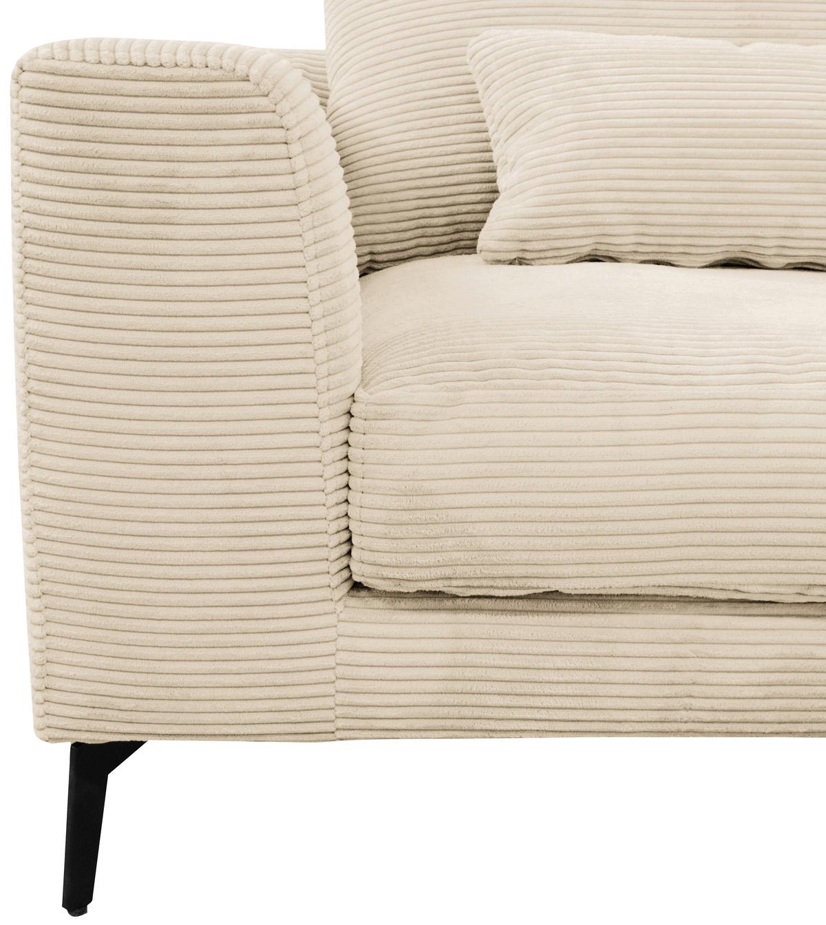 Ecksofa Berlin Cord Creme 313x172 cm - Creme/Schwarz, Design, Textil (313/172cm) - Livetastic