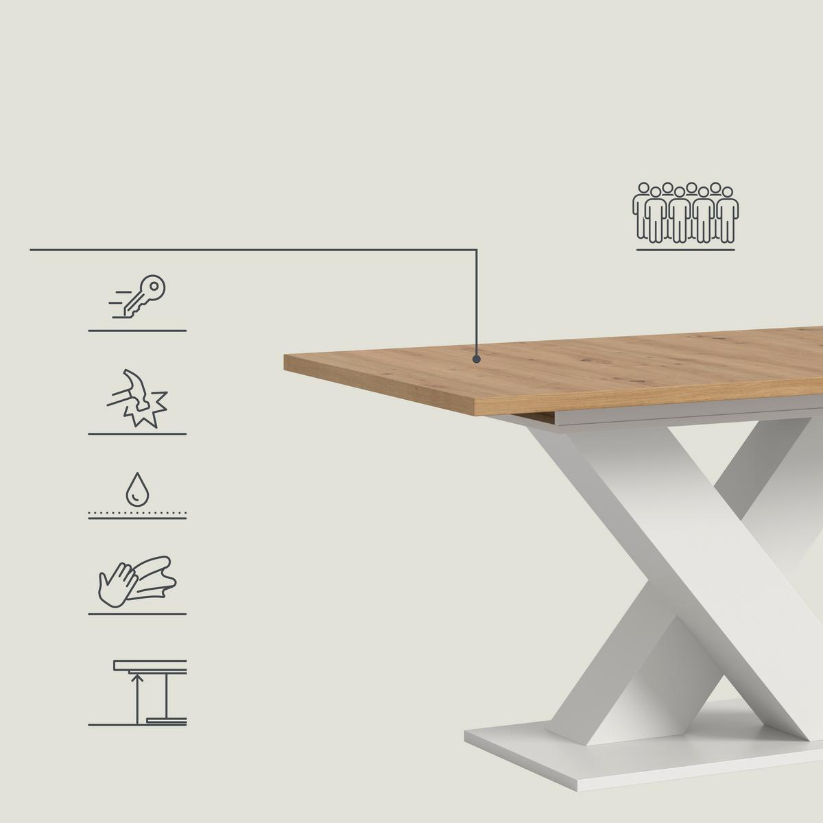 Ausziehtisch Marlon 150 Az Artisan/weiß, B: 150-190 Cm - Weiß/Eiche Artisan, KONVENTIONELL, Holzwerkstoff (150-190/90/76cm) - MID.YOU