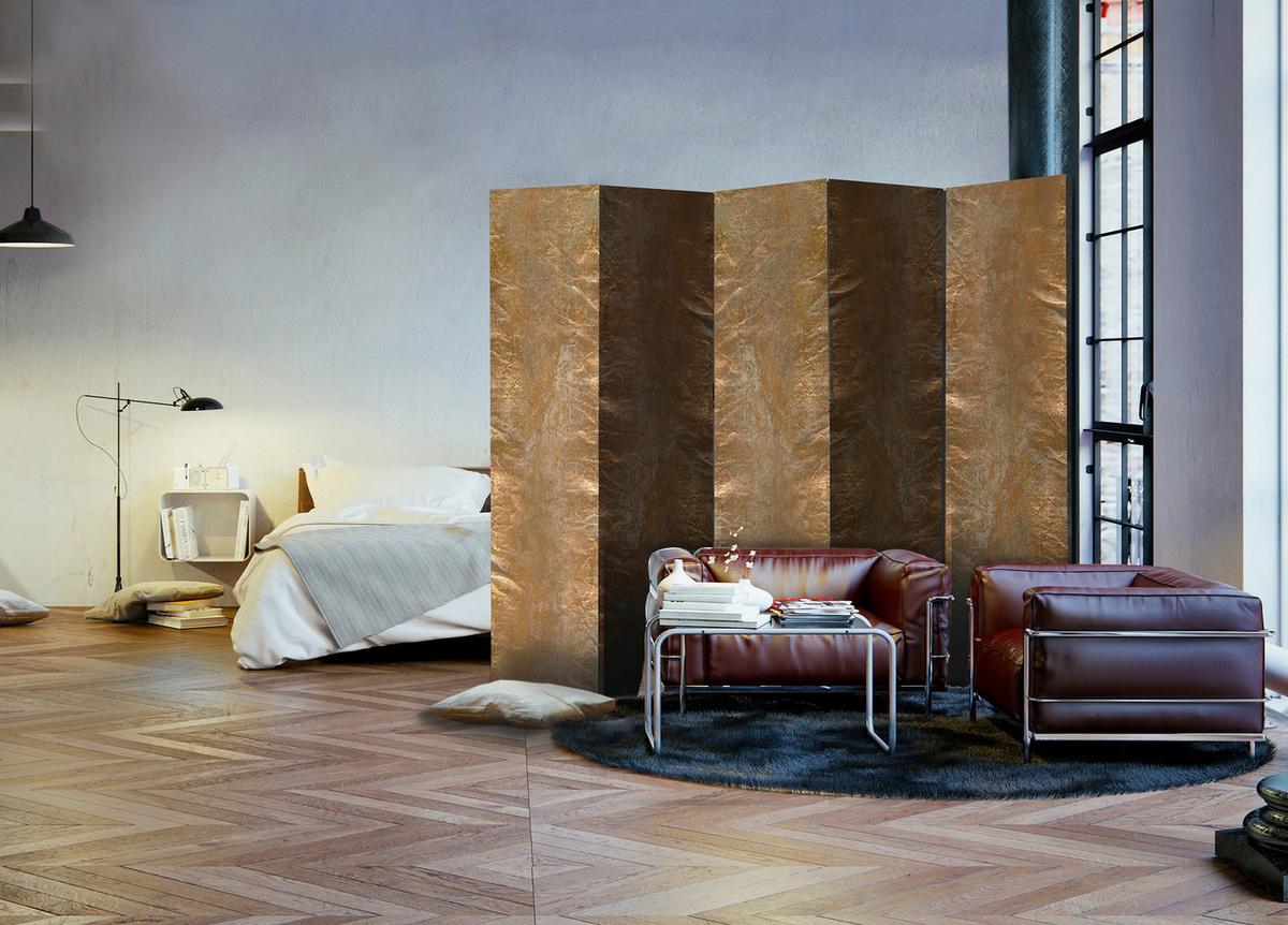 Paravent Braun Goldfarben B: 225 cm - Goldfarben/Braun, Basics, Holz/Kunststoff (225/172/3cm) - artgeist
