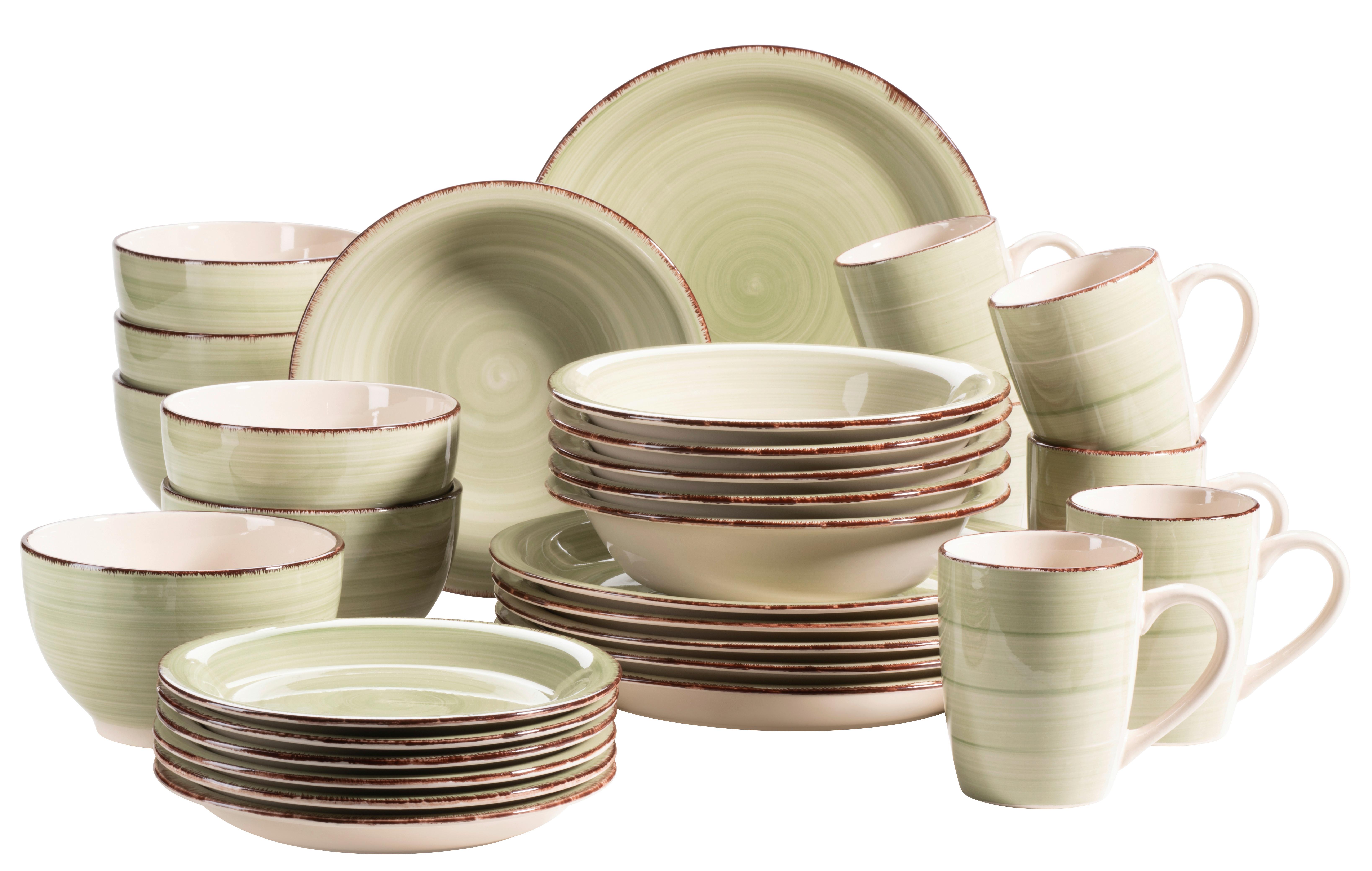 Kombiservice Lumaca Steingut 6 Personen Geschirr Set - Olivgrün, Basics, Keramik (60/32/32cm) - Mäser