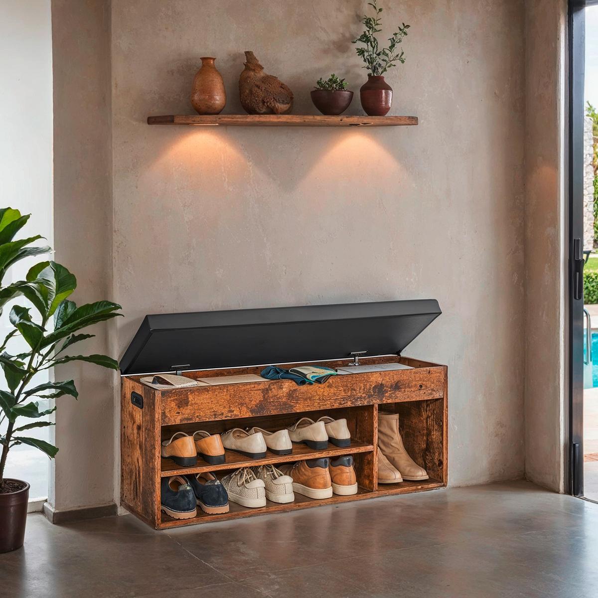 Schuhbank Braun, Schwarz B: 100 cm - Schwarz/Braun, Trend, Holzwerkstoff/Textil (100/44/30cm) - MID.YOU