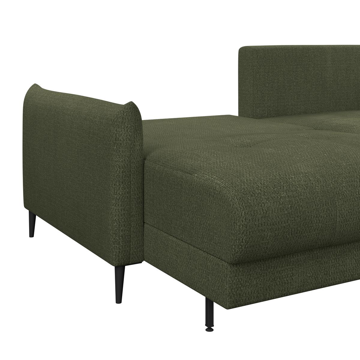 Ecksofa Polis Webstoff dunkelgrün, 221x142cm - Dunkelgrün/Schwarz, Trend, Textil (221/142cm) - Ondega