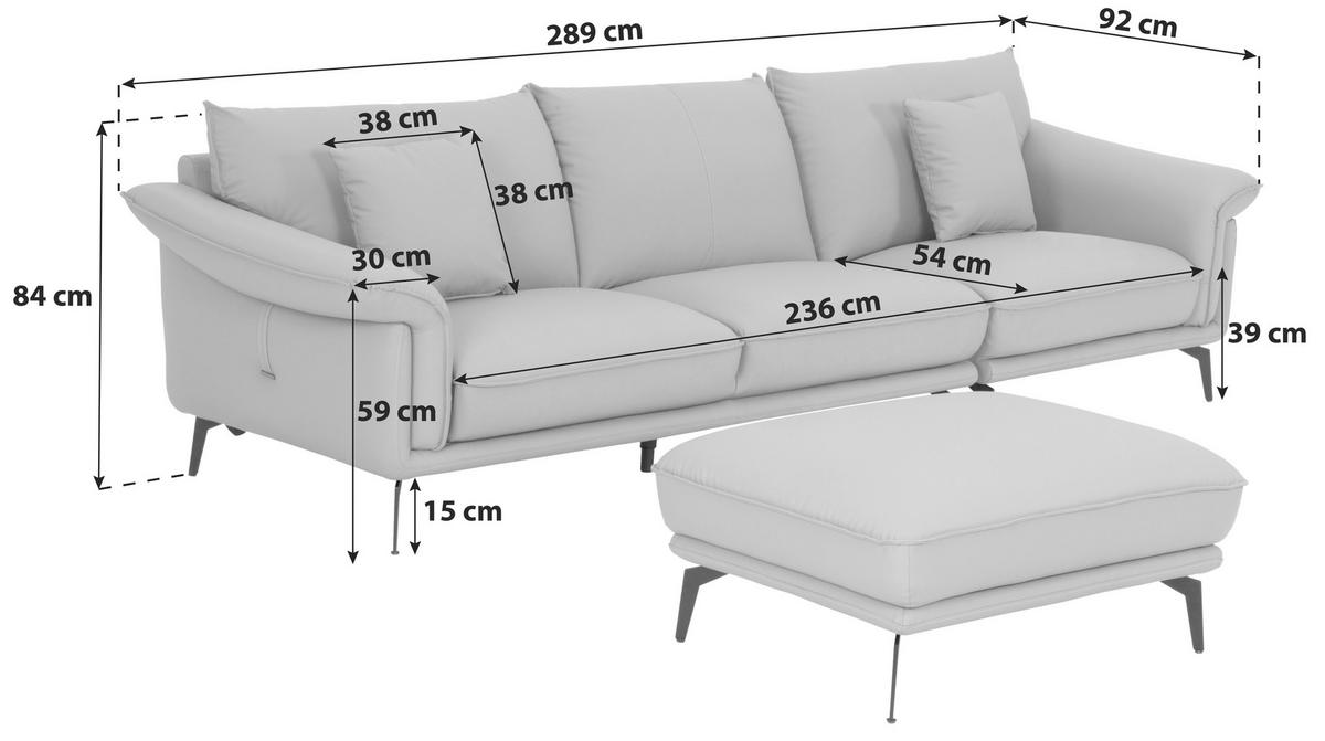 3-Sitzer-Sofa Daniele - Taupe/Schwarz, Design, Textil (289/84/92cm) - MID.YOU