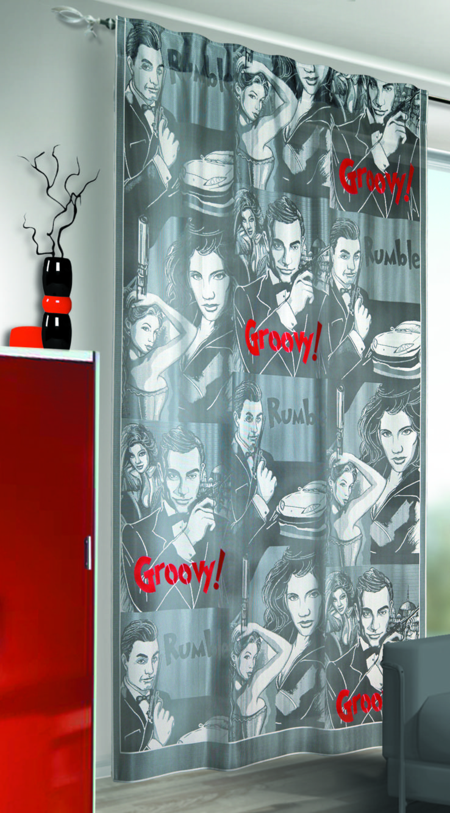 Závěs S Kroužky Groovy 140/245 Cm - červená, Basics, textil (140/245cm)