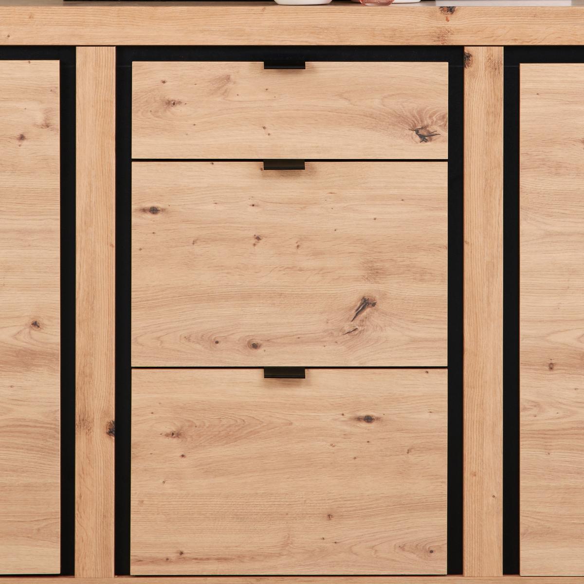Sideboard Mit Soft-close B: 167,3 Cm Nyon, Eiche Dekor - Eichefarben/Schwarz, MODERN, Holzwerkstoff (167,3/90,9/40,5cm)