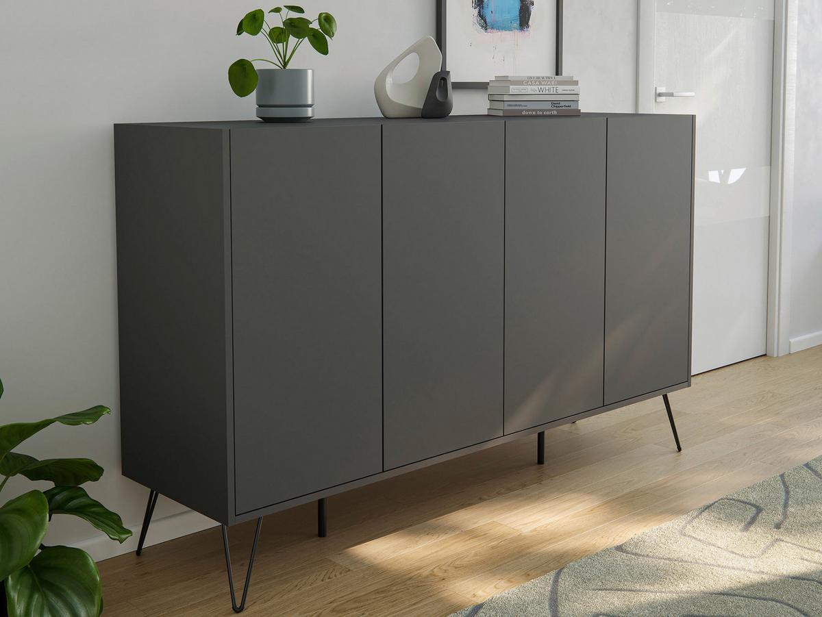 Sideboard Posseik Industrial Graphitfarben B: 155 Cm - Schwarz/Graphitfarben, Design, Holzwerkstoff (155/93,6/42cm) - P & B