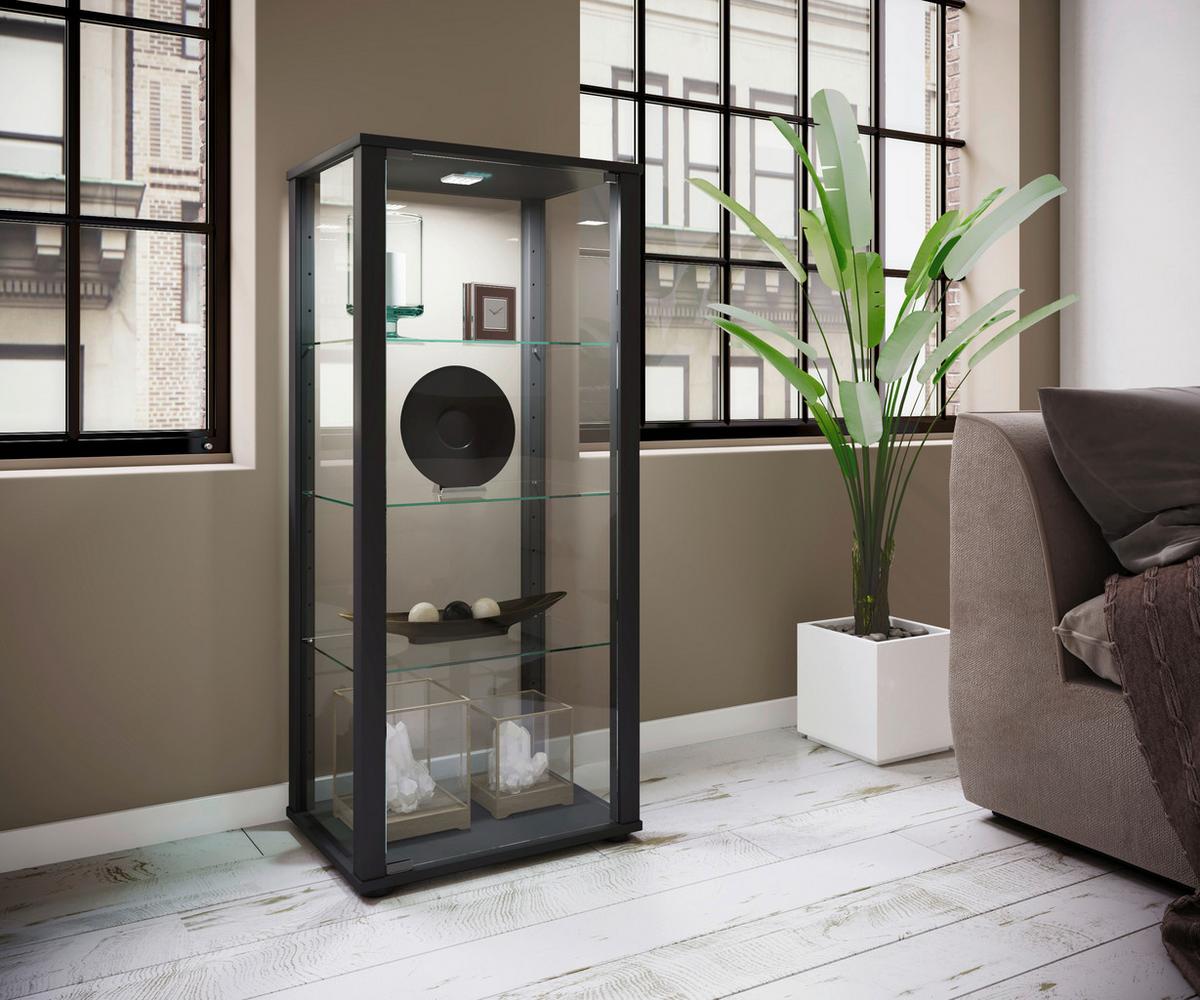Vitrine Kavisa Schwarz B: 50 Cm - Schwarz, MODERN, Glas/Holzwerkstoff (50/114,5/38cm) - MID.YOU