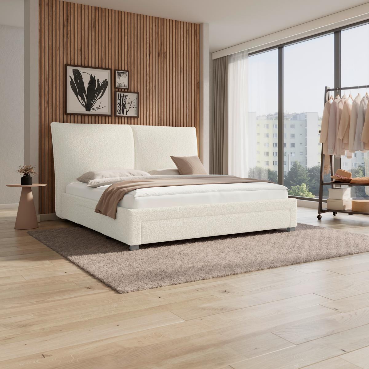 Čalúnená posteľ ELLI 180x200, krémová - svetlohnedá/čierna, Modern, drevo/kompozitné drevo (180/200cm) - Bessagi Home