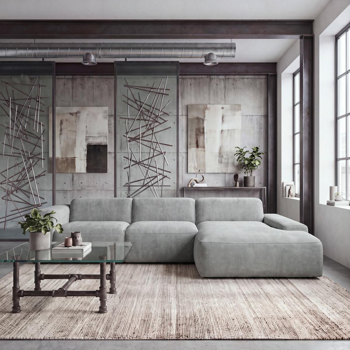 ECKSOFA Hannah Hellgrau 343x170 cm - Hellgrau/Schwarz, Design, Textil (343/170cm) - MID.YOU