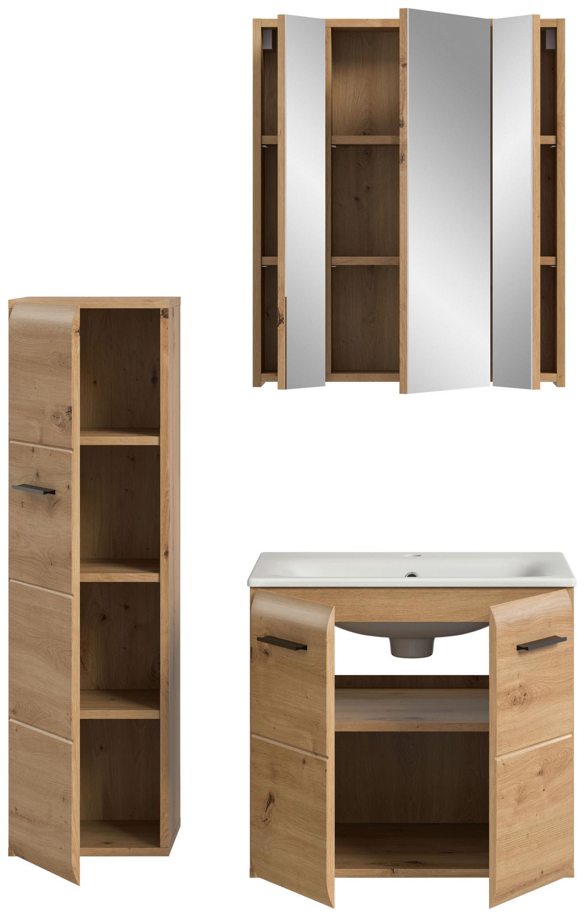 Badezimmer Ice Eiche Artisan Dekor B: 90cm - Eiche Artisan/Weiß, Basics, Keramik/Holzwerkstoff (90cm) - MID.YOU