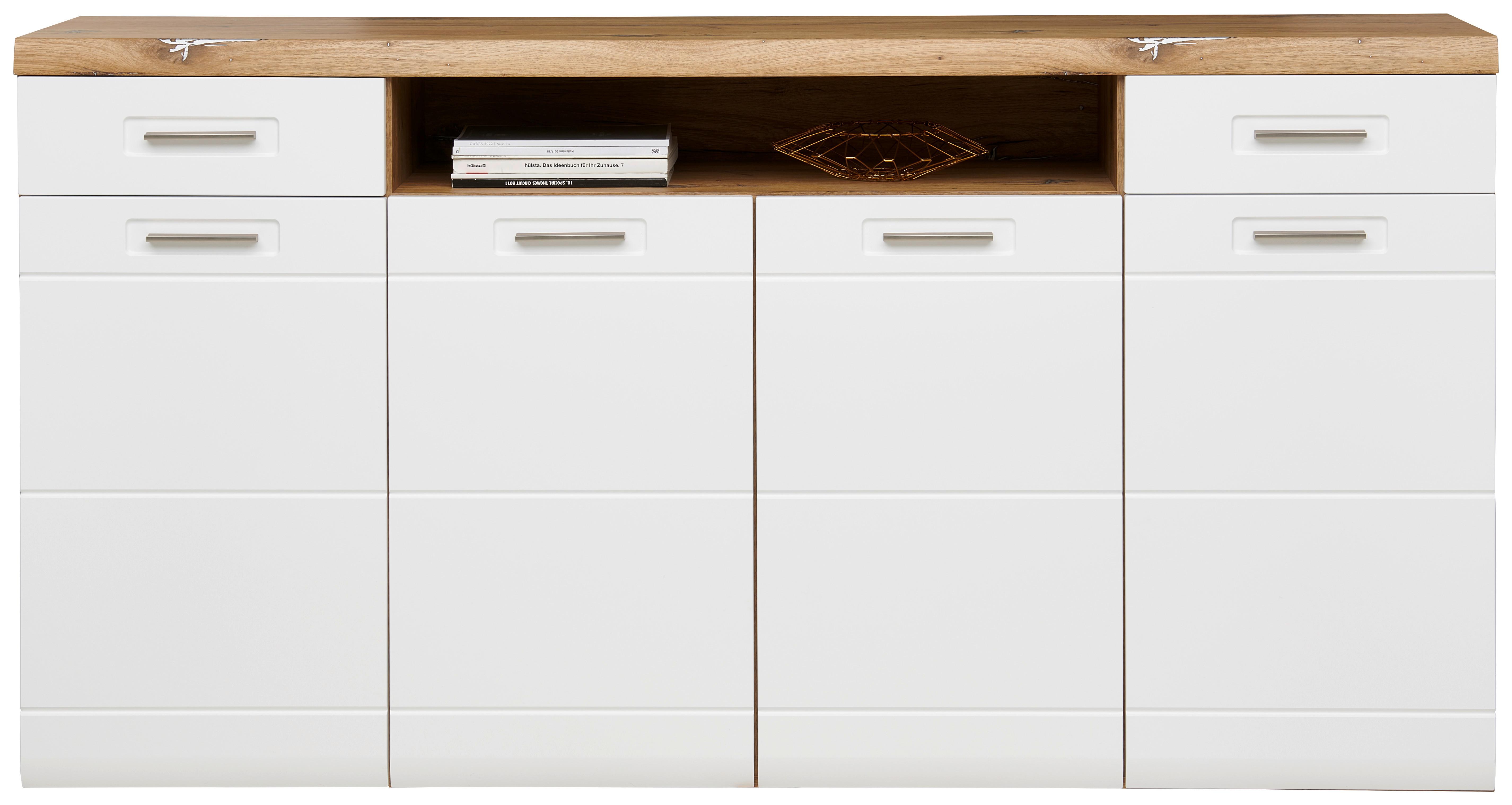 Sideboard Mit Soft-Close B: 200 cm Auris, Weiß/Eiche Dekor - MODERN, Holzwerkstoff (200/104,7/43,1cm) - Luca Bessoni