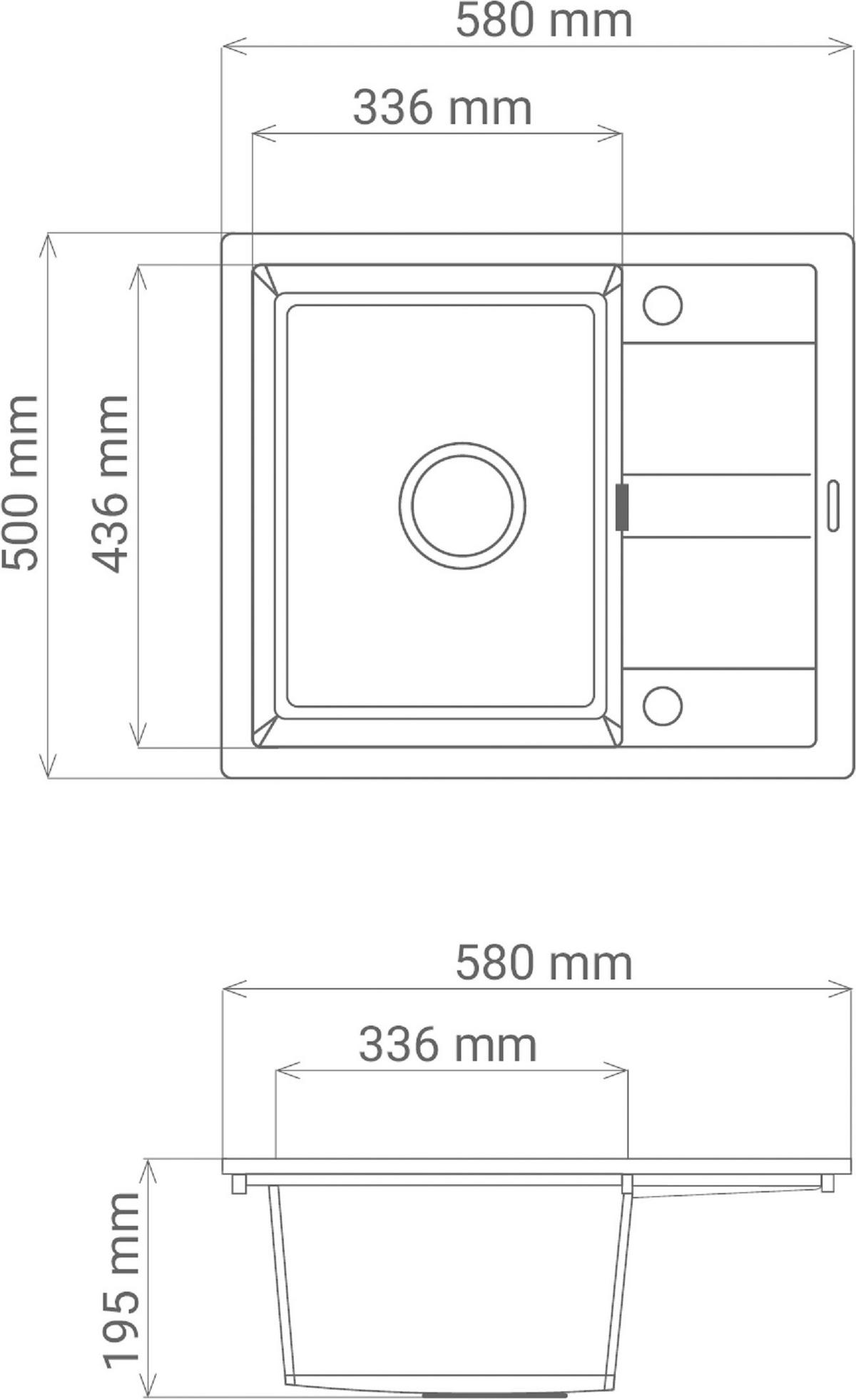 Spüle Nashville Schwarz 58x20 cm - Schwarz, Basics, Stein (58/20/50cm) - Respekta