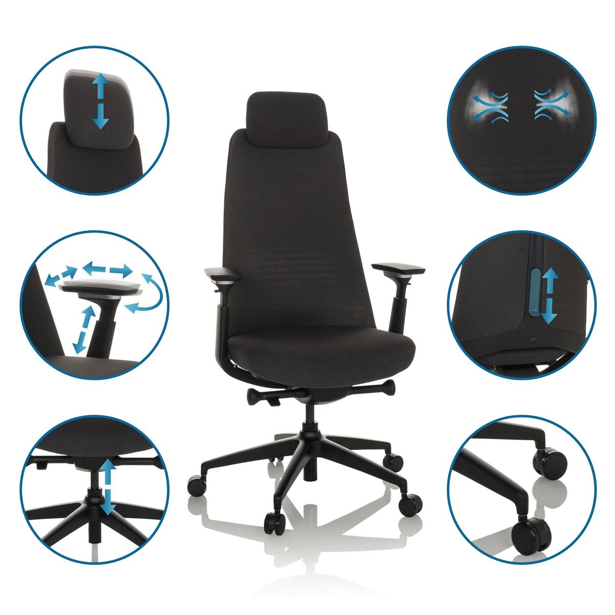 Drehstuhl Yucano - Schwarz, Basics, Kunststoff/Textil (68/120-131/60cm) - MID.YOU