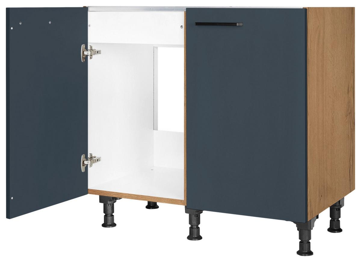 Spülenunterschrank Easytouch - Blau/Eichefarben, MODERN, Holzwerkstoff (90/87/56cm) - Nobilia