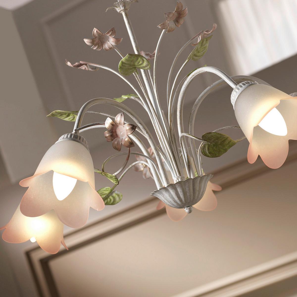 Kronleuchter 4217/5 - Pink/Weiß, Natur, Glas/Metall (65/100cm)