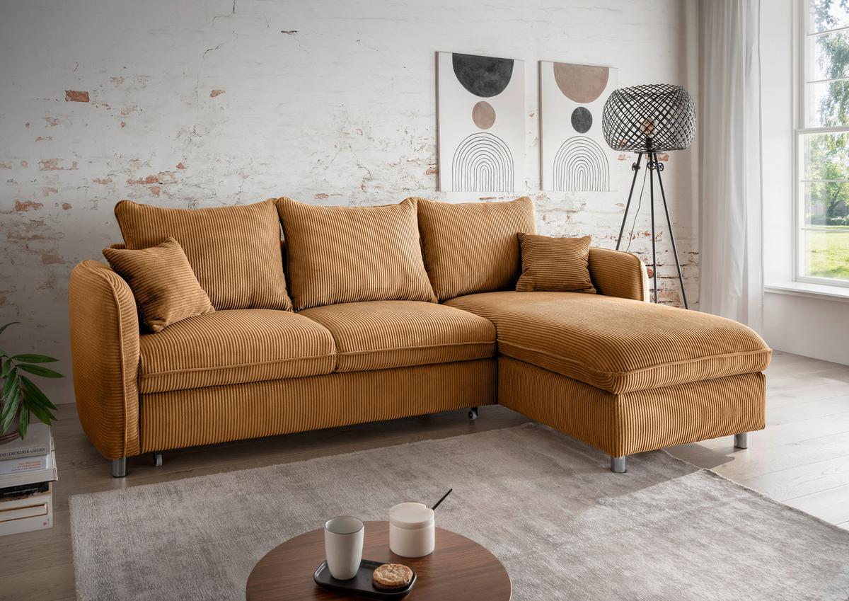Eckschlafsofa Lauritio Goldfarben S: 254x160 cm - Chromfarben/Goldfarben, MODERN, Textil (254/160cm) - Livetastic