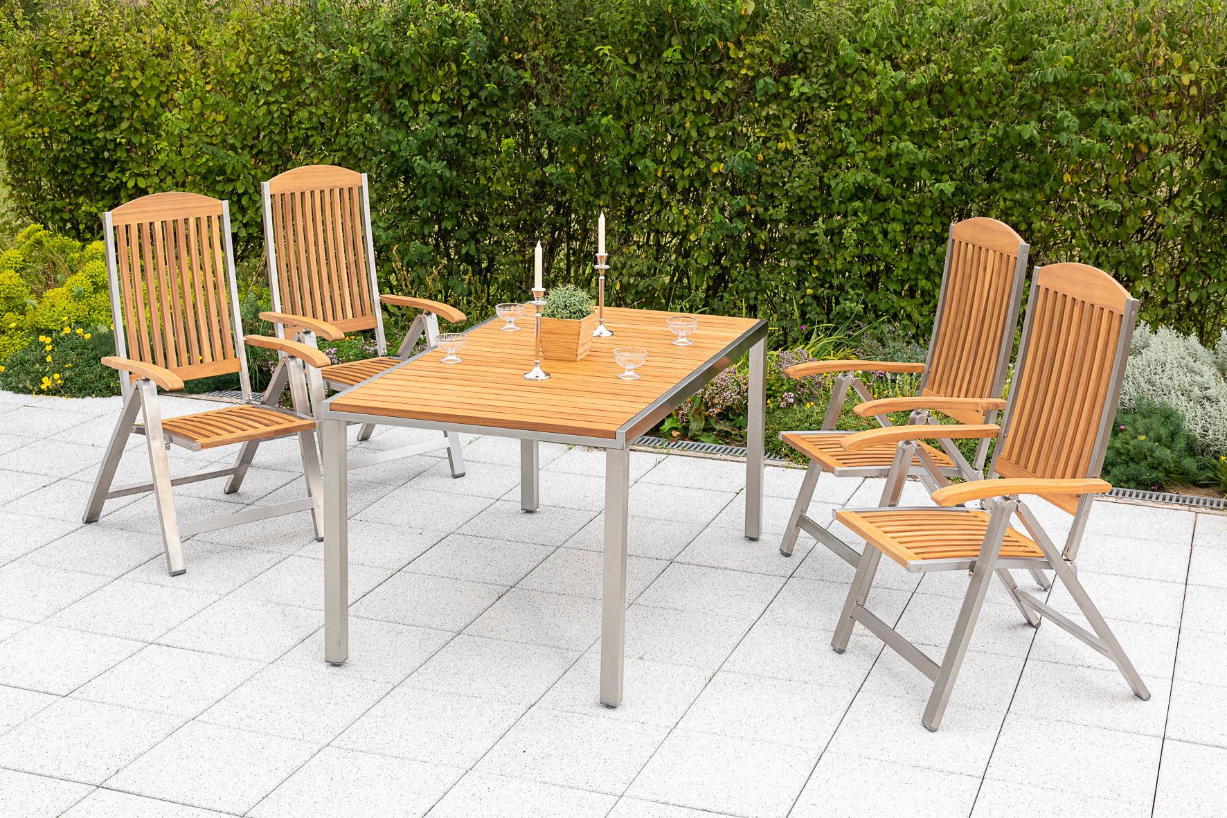 Gartentisch Keros Echtholz Akazie L: 150 cm - Silberfarben/Akaziefarben, KONVENTIONELL, Holz/Metall (150/80/74cm) - Gardenson