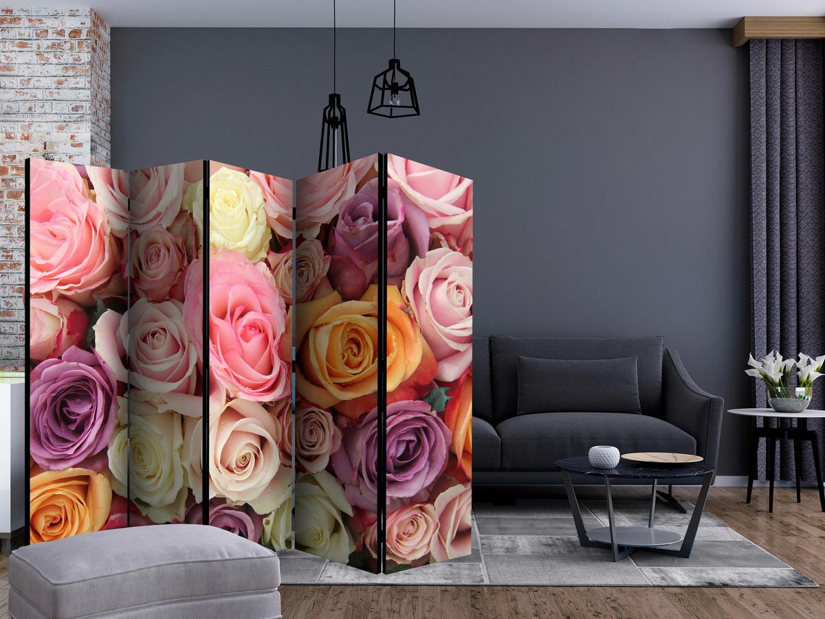 Paravent Violett Hellrosa B: 225 cm - Hellrosa/Violett, Basics, Holz/Textil (225/172/3cm) - artgeist