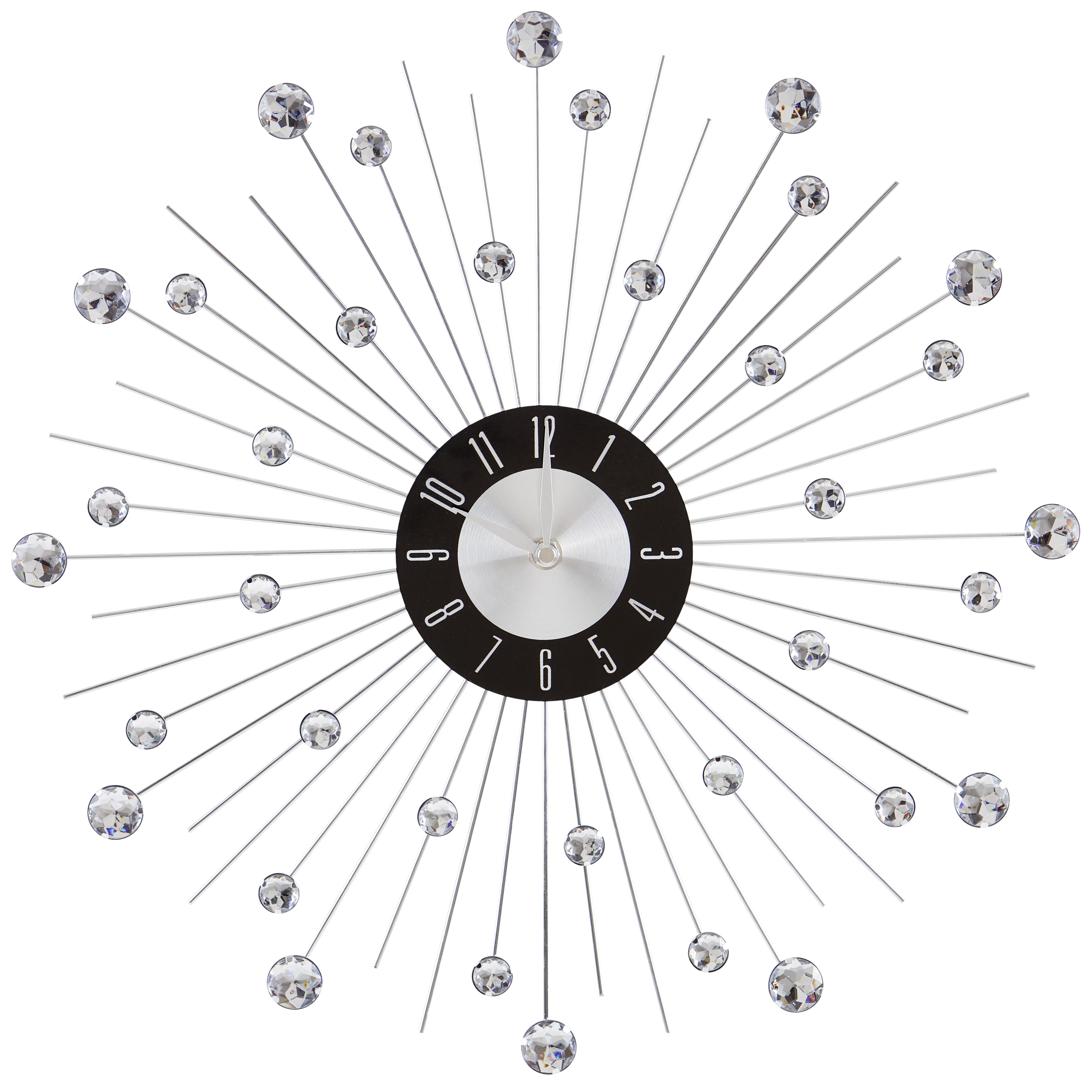 Wanduhr Diamond Silber Mit Steinen, D: 43 cm - Transparent/Silberfarben, Basics, Metall (43cm) - Ondega
