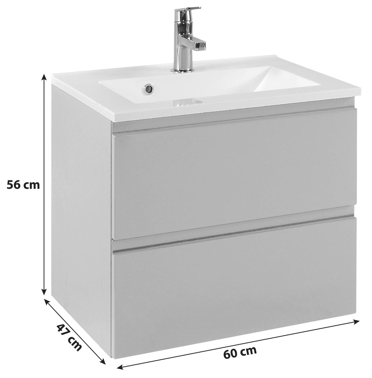 Waschbecken mit Unterschrank Cardiff B: 60cm Graphit Dekor - Graphitfarben/Weiß, Design, Holzwerkstoff/Stein (60cm) - Held