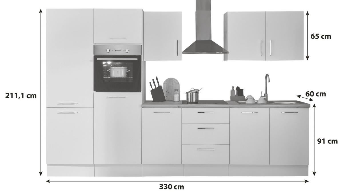 Küchenblock Turin Schwarz/Eiche Dekor B: 330 cm - Schwarz/Eiche Artisan, Basics, Holzwerkstoff (330cm) - P & B