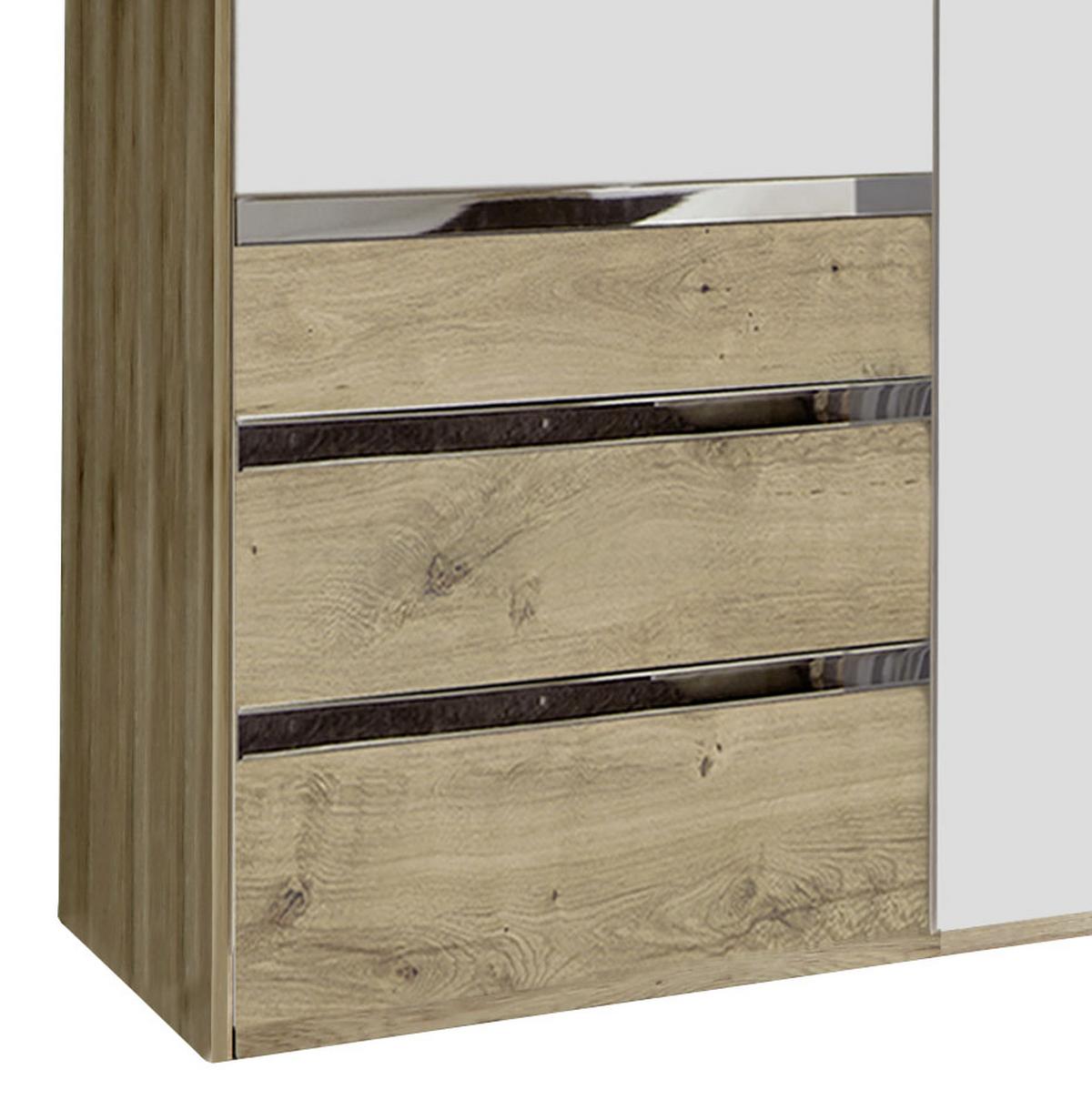 Drehtürenschrank mit Laden 200cm Level 36a, Weiß/Eiche - Eichefarben/Weiß, MODERN, Holzwerkstoff (200/216/58cm) - MID.YOU