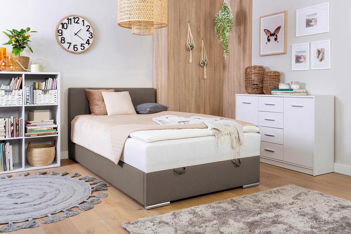 Čalouněná postel COSI 120x200 cm, kamenná - barvy chromu/pískové barvy, Konvenční, kov/dřevo (120/200cm)