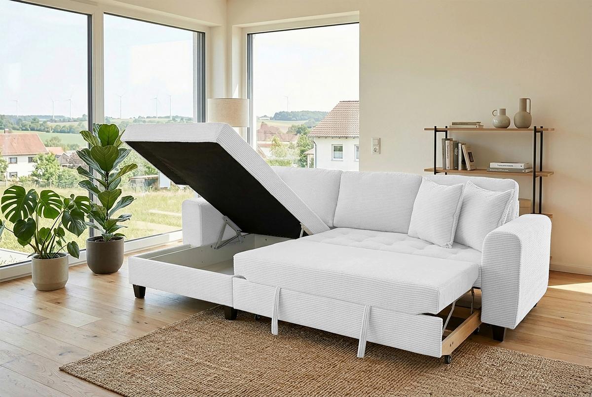 Ecksofa Moritz Silberfarben S: ca. 155x265 cm - Weiß, Trend, Textil (155/265cm)