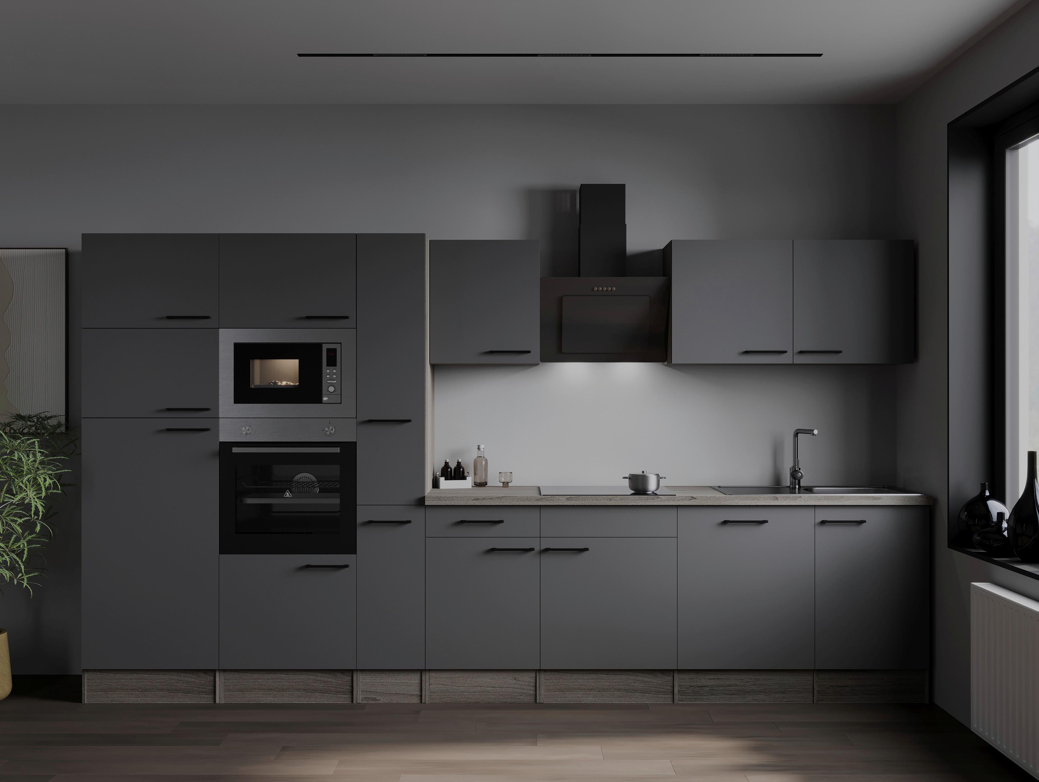 Küchenblock Oliver Grau, Eiche Dekor B: 370 Cm - Eichefarben/Eiche Artisan, Design, Holzwerkstoff (370cm) - Respekta