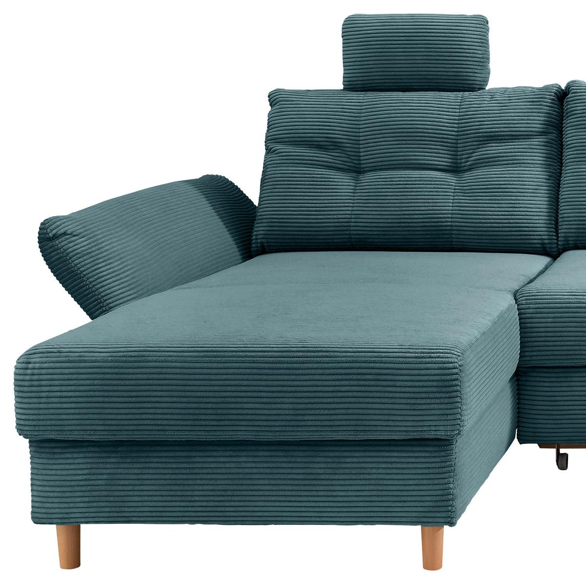 Wohnlandschaft Brizzini Mit Schlaffunktion, Petrol - Petrol/Naturfarben, MODERN, Textil (176/338-352/206cm) - Livetastic