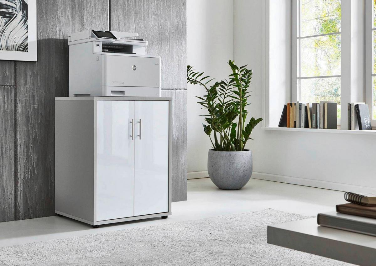 Aktenschrank Office Edition Grau, Weiß Hochglanz B: 54cm - Weiß Hochglanz/Grau, MODERN, Holzwerkstoff (54/74/50cm) - MID.YOU