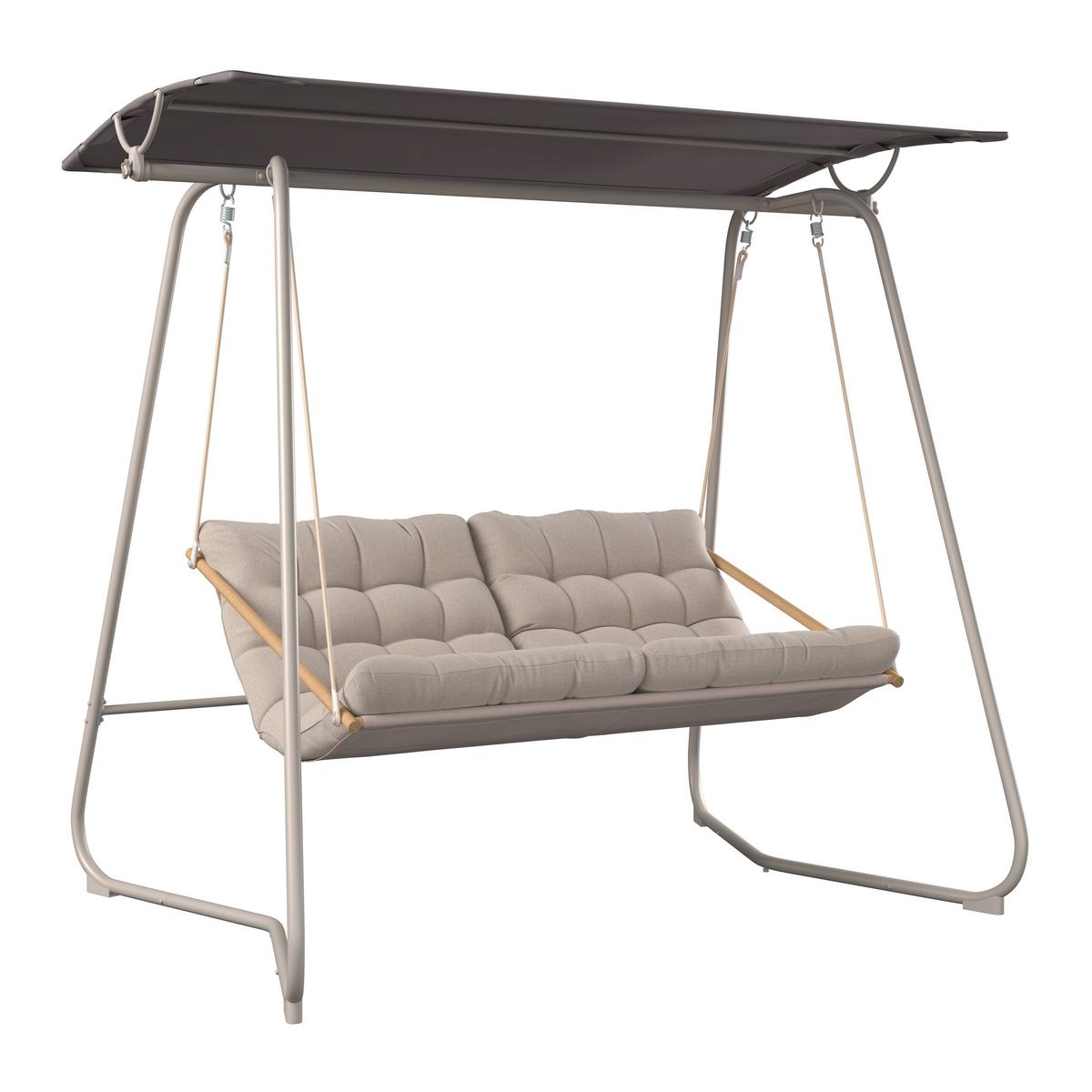 Hollywoodschaukel Bilbao - Dunkelgrau/Beige, MODERN, Textil/Metall (220/151/195cm) - Beldano