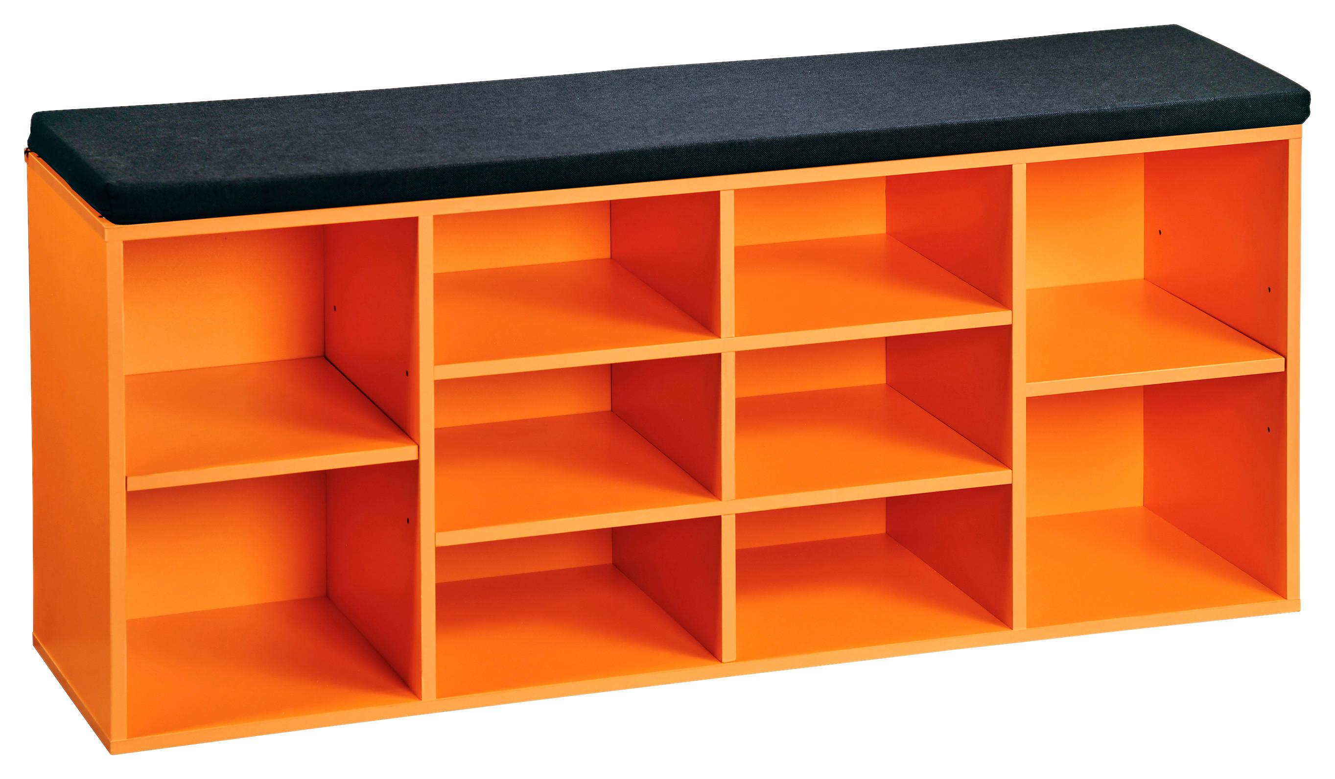 Schuhregal Mit Sitzkissen Orange, Schwarz, B: 103,5 Cm - Schwarz/Orange, Basics, Holzwerkstoff/Textil (103,5/48/29,5cm) - Kesper
