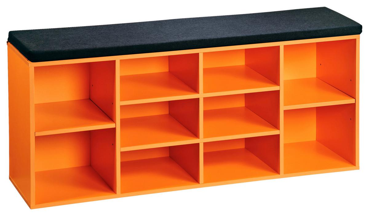Schuhregal Mit Sitzkissen Orange, Schwarz, B: 103,5 cm - Schwarz/Orange, Basics, Holzwerkstoff/Textil (103,5/48/29,5cm) - Kesper