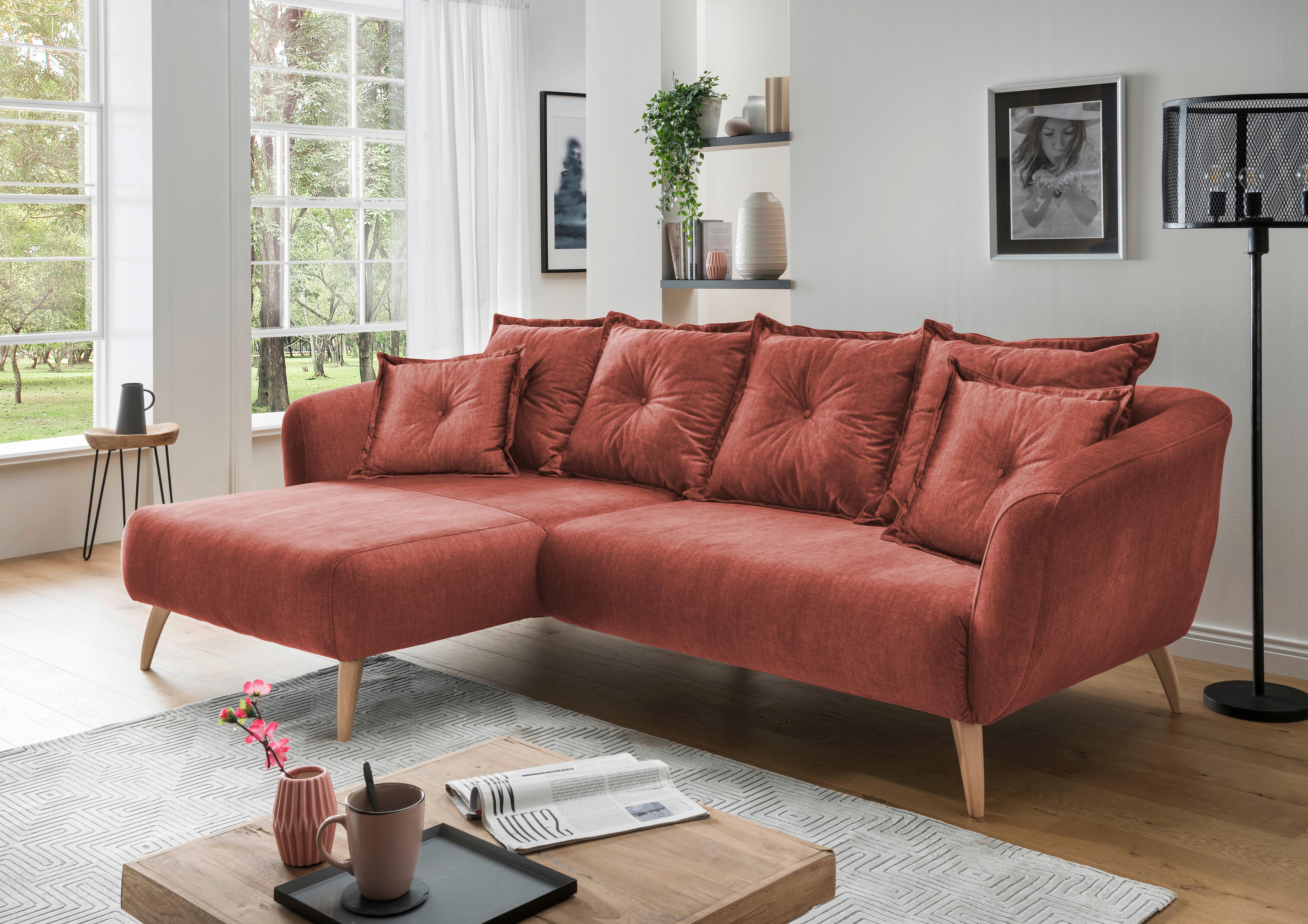 Ecksofa Baggio Koralle S: 162/277 cm - Koralle/Buchefarben, MODERN, Holz/Textil (162/277cm) - Livetastic