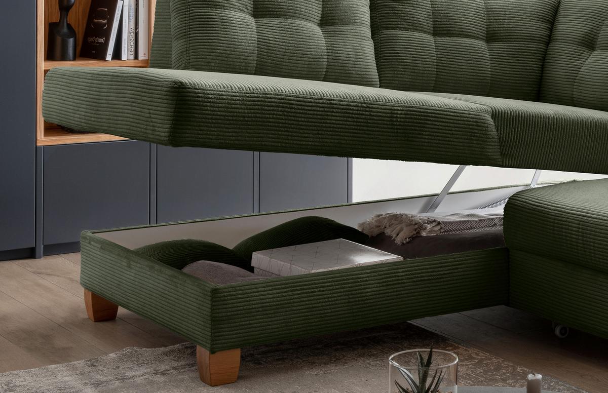 Ecksofa Brizzini Dunkelgrün S: 206x274 Cm - Dunkelgrün/Naturfarben, MODERN, Textil (206/274cm) - Livetastic